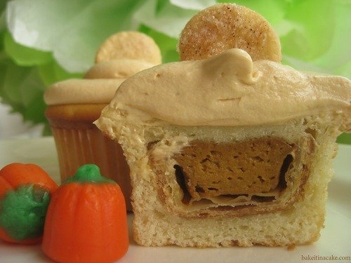 That's right, that's a pumpkin pie stuffed inside a cupcake
